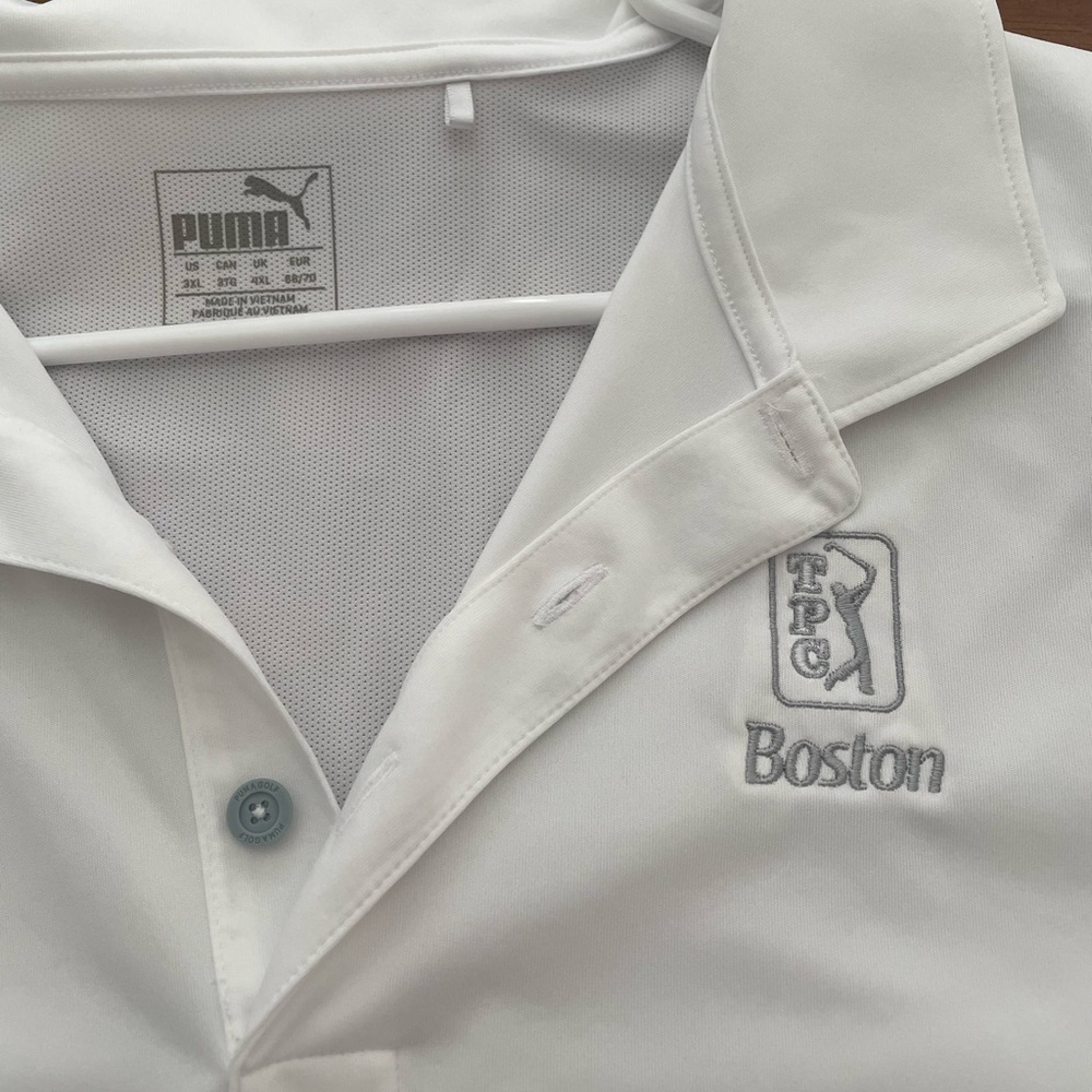 3XL white Puma TPC Boston Logoed golf polo.